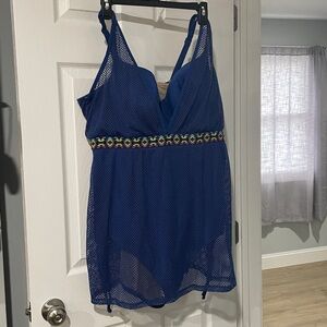 Lane Bryant Swim Cacique Mesh One Piece Swimsuit Aztec Plus Size 42DD Underwire